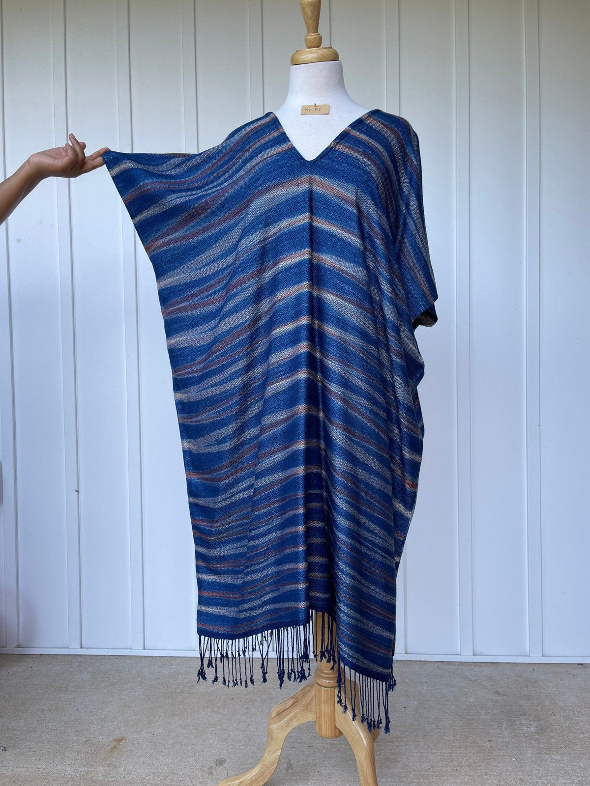 MALA handworks  Ikat Hand Woven Pattern Kaftan in Indigo Blue with White and Organic Dye