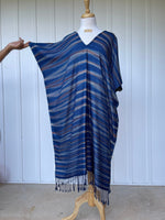 MALA handworks  Ikat Hand Woven Pattern Kaftan in Indigo Blue with White and Organic Dye