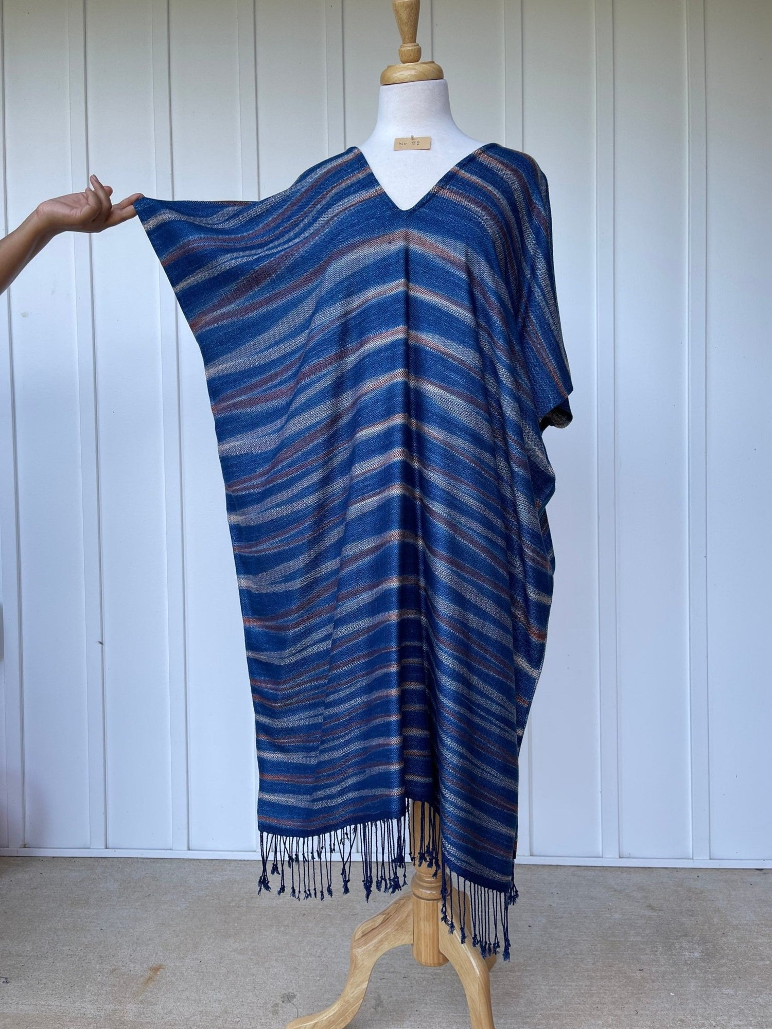 MALA handworks  Ikat Hand Woven Pattern Kaftan in Indigo Blue with White and Organic Dye