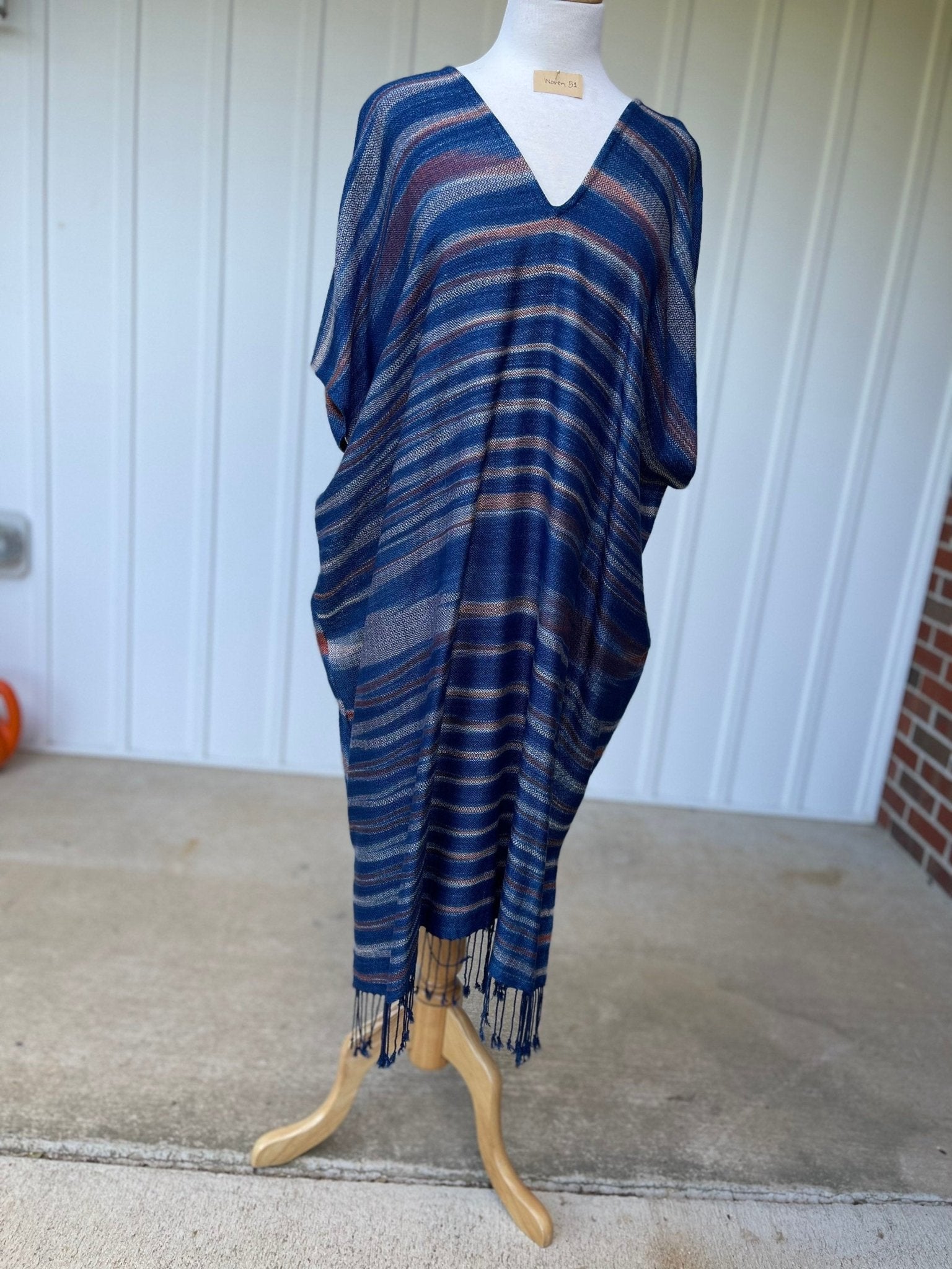 MALA handworks  Ikat Hand Woven Pattern Kaftan in Indigo Blue with White and Organic Dye