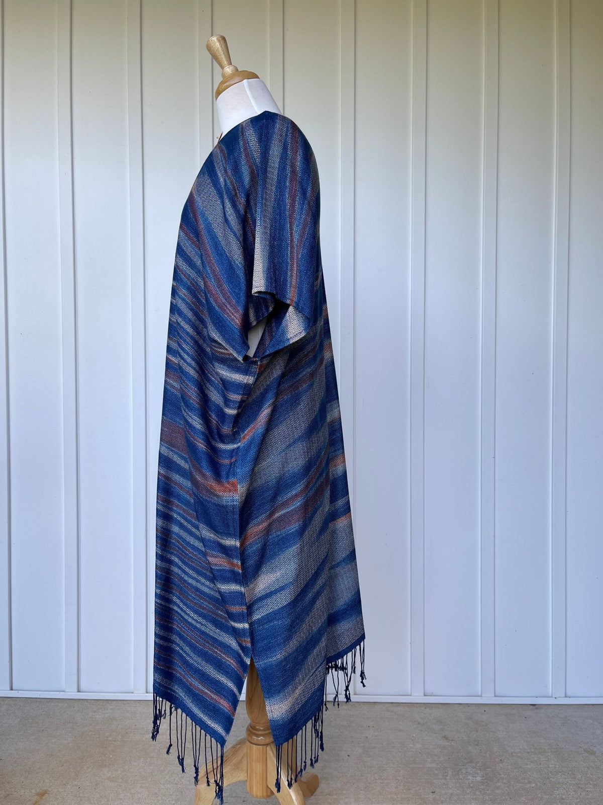 MALA handworks  Ikat Hand Woven Pattern Kaftan in Indigo Blue with White and Organic Dye