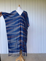 MALA handworks  Ikat Hand Woven Pattern Kaftan in Indigo Blue with White and Organic Dye