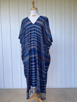 MALA handworks  Ikat Hand Woven Pattern Kaftan in Indigo Blue with White and Organic Dye
