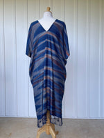 MALA handworks  Ikat Hand Woven Pattern Kaftan in Indigo Blue with White and Organic Dye