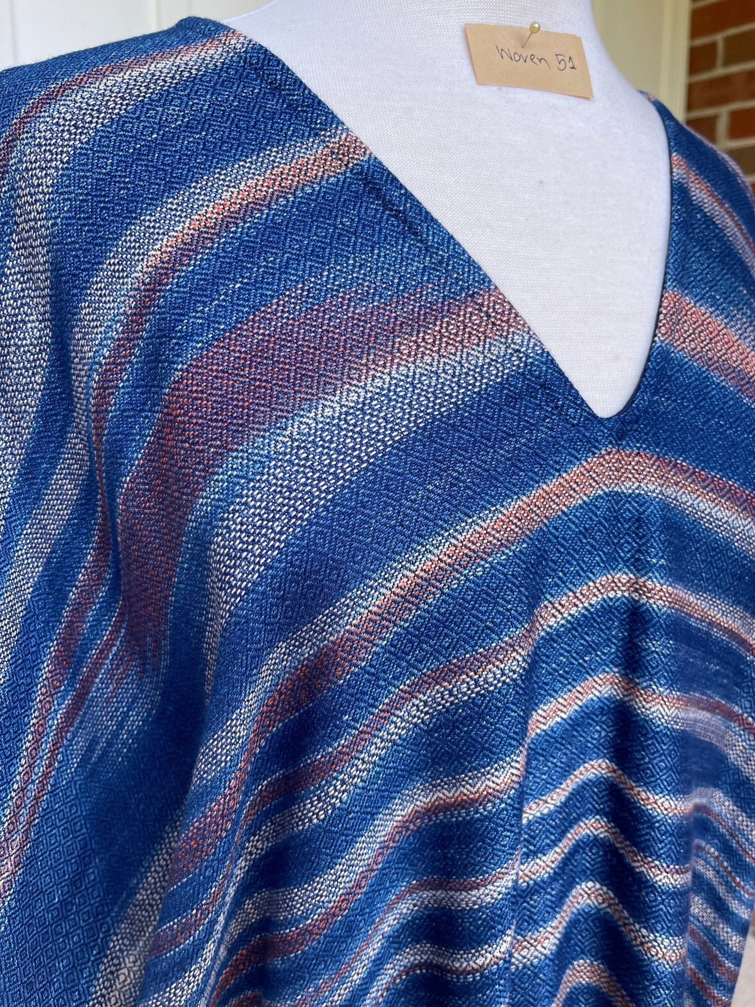 MALA handworks  Ikat Hand Woven Pattern Kaftan in Indigo Blue with White and Organic Dye