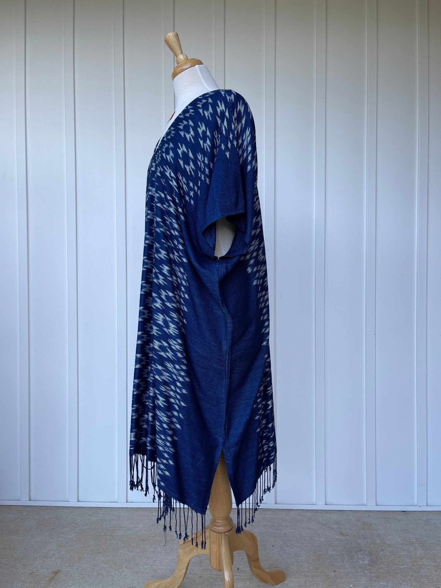 MALA handworks  Ikat Hand Woven Pattern Kaftan in Indigo Blue with White and Organic Dye
