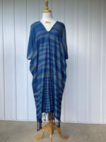 MALA handworks  Ikat Hand Woven Pattern Kaftan in Indigo Blue with White and Organic Dye