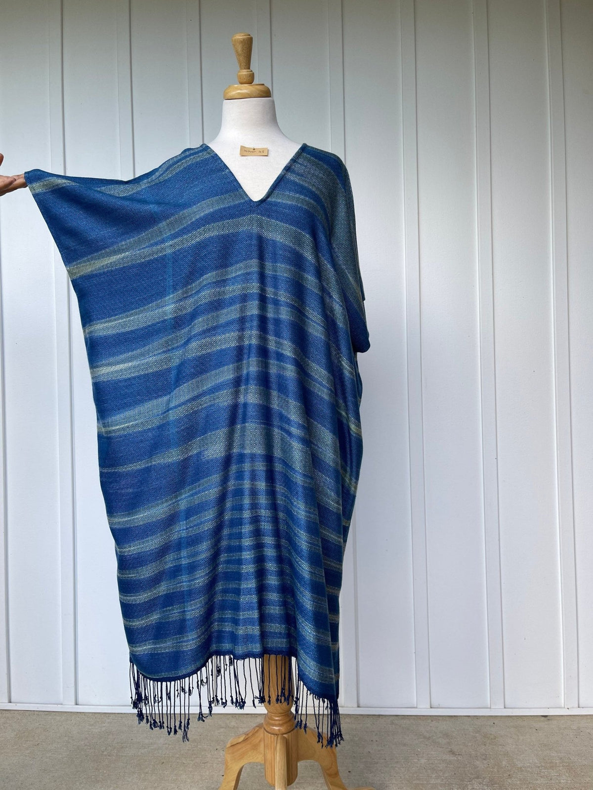 MALA handworks  Ikat Hand Woven Pattern Kaftan in Indigo Blue with White and Organic Dye