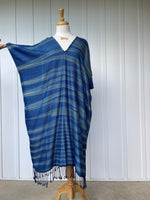 MALA handworks  Ikat Hand Woven Pattern Kaftan in Indigo Blue with White and Organic Dye