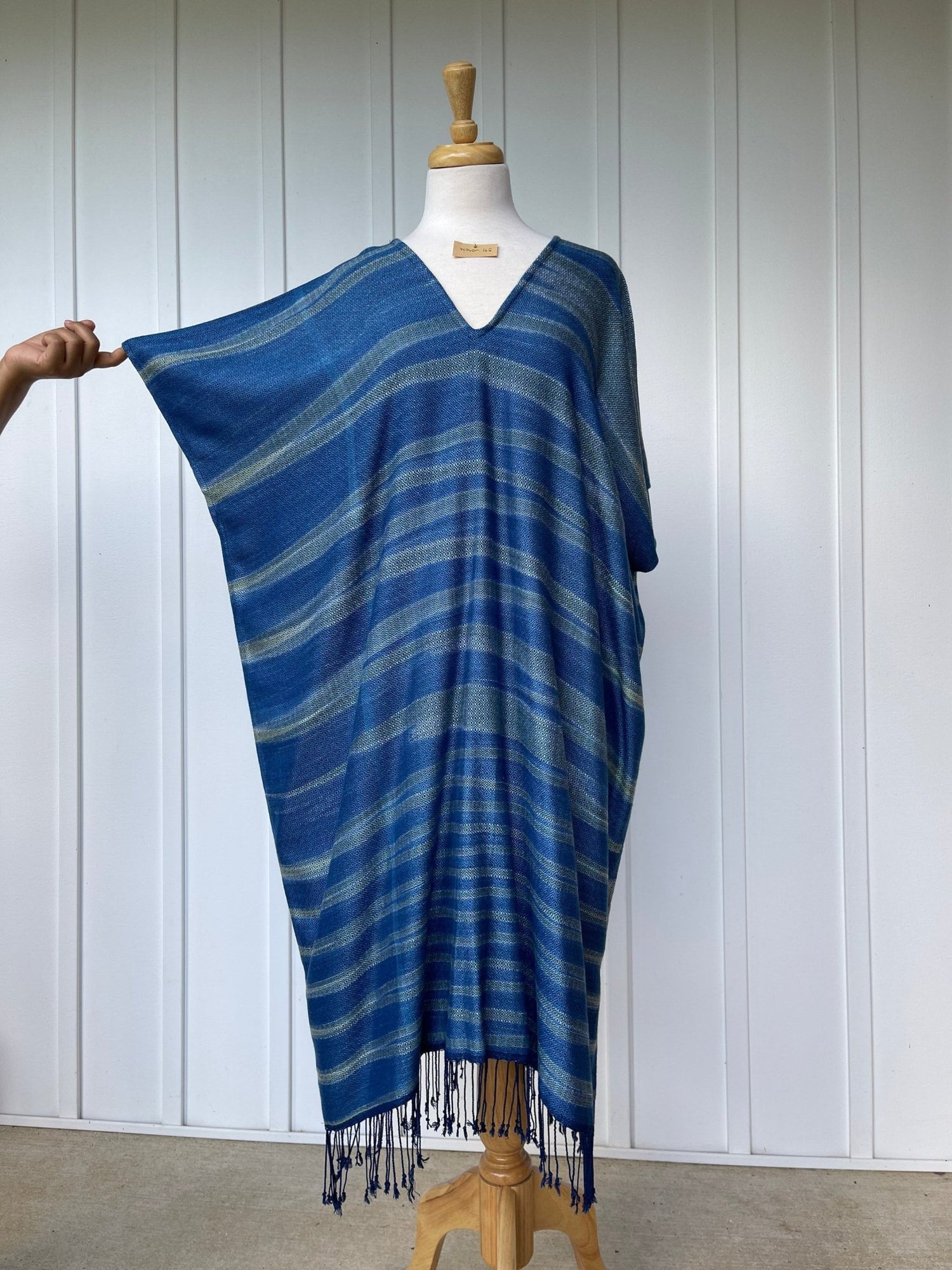 MALA handworks  Ikat Hand Woven Pattern Kaftan in Indigo Blue with White and Organic Dye