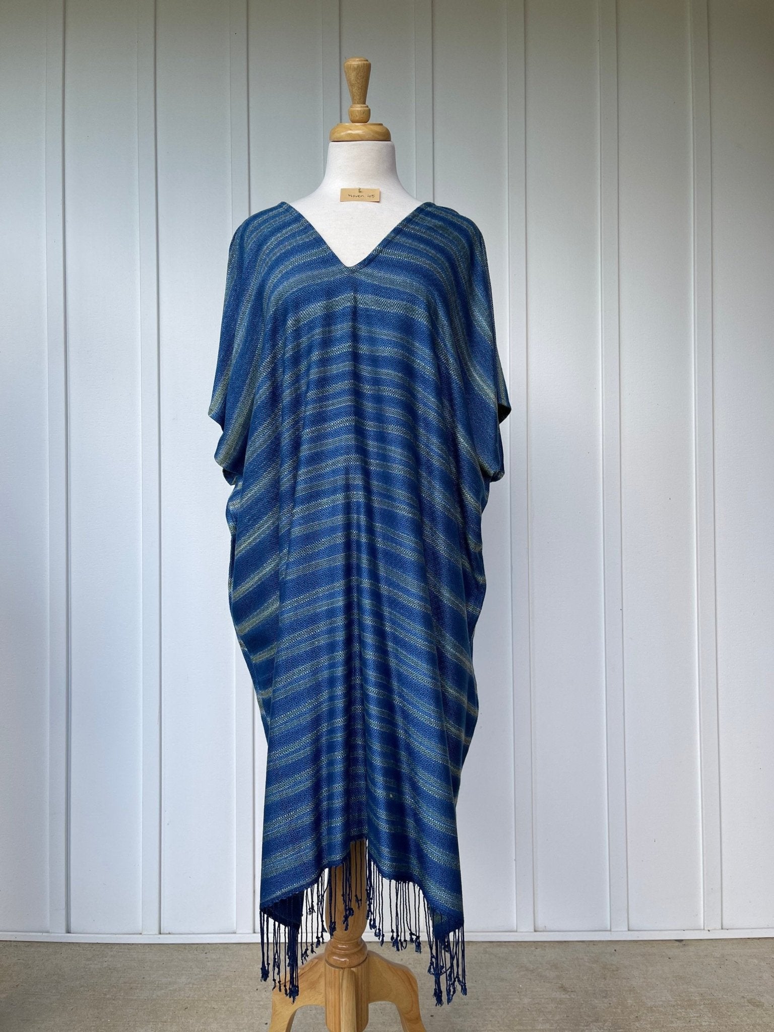 MALA handworks  Ikat Hand Woven Pattern Kaftan in Indigo Blue with White and Organic Dye