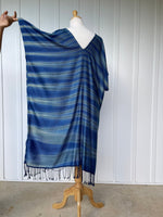 MALA handworks  Ikat Hand Woven Pattern Kaftan in Indigo Blue with White and Organic Dye