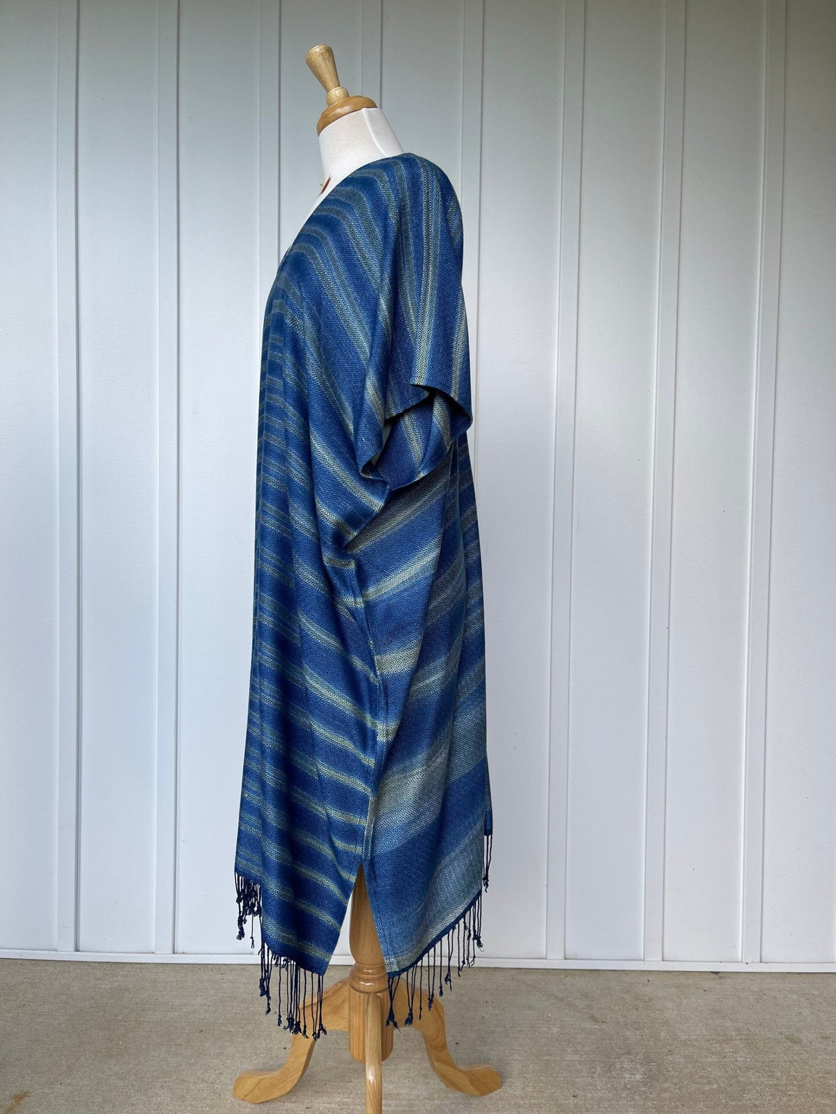 MALA handworks  Ikat Hand Woven Pattern Kaftan in Indigo Blue with White and Organic Dye