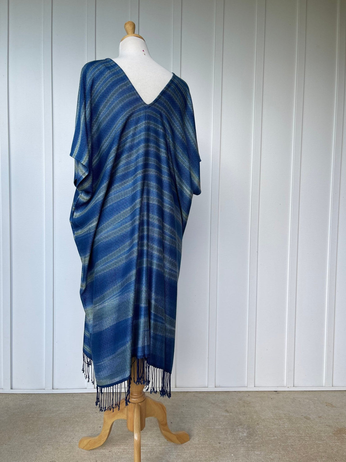 MALA handworks  Ikat Hand Woven Pattern Kaftan in Indigo Blue with White and Organic Dye