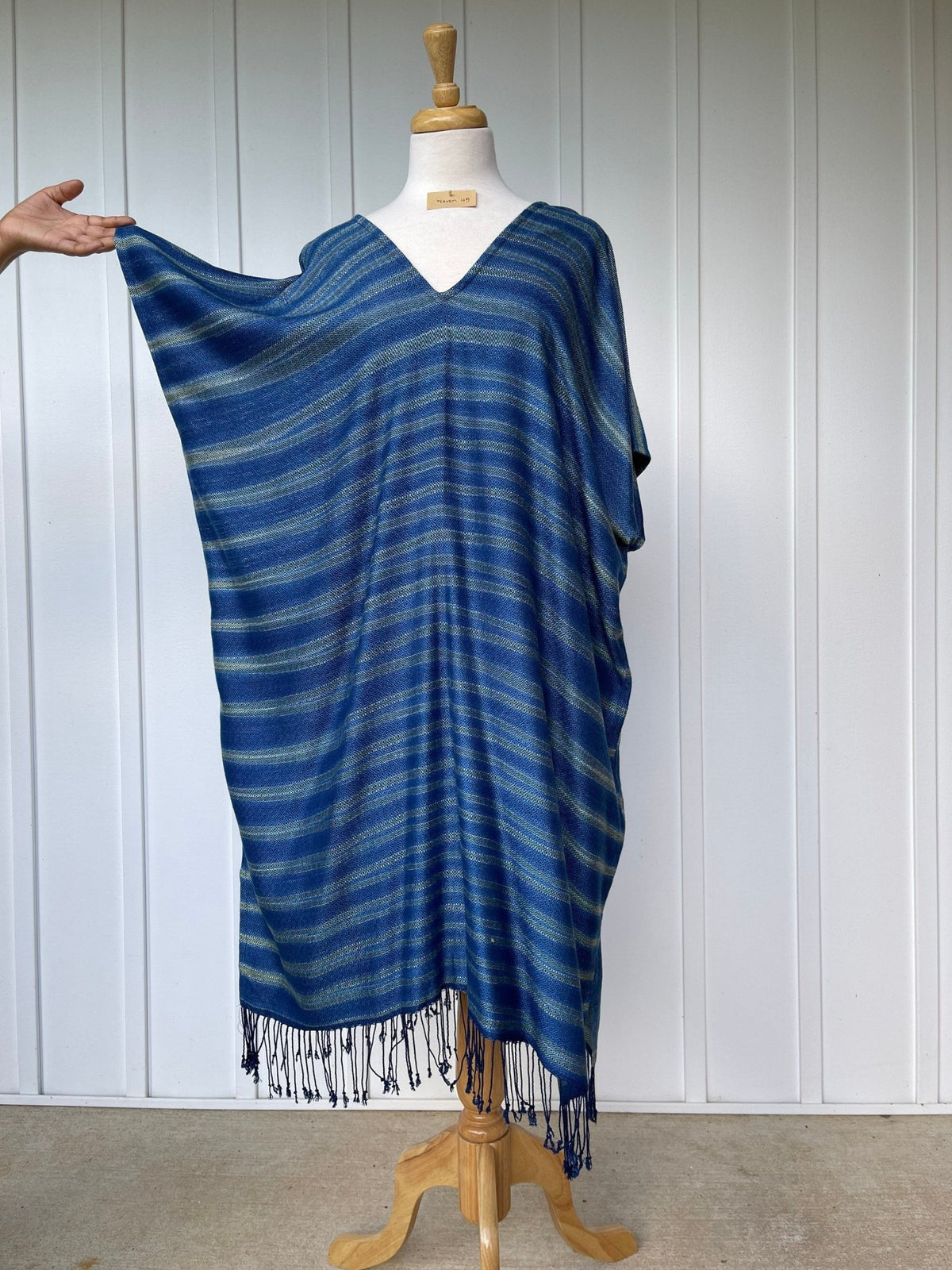 MALA handworks  Ikat Hand Woven Pattern Kaftan in Indigo Blue with White and Organic Dye