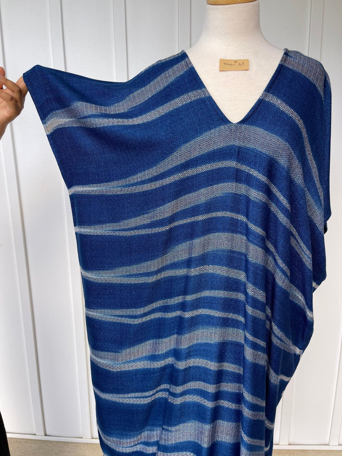 MALA handworks  Ikat Hand Woven Pattern Kaftan in Indigo Blue with White and Organic Dye