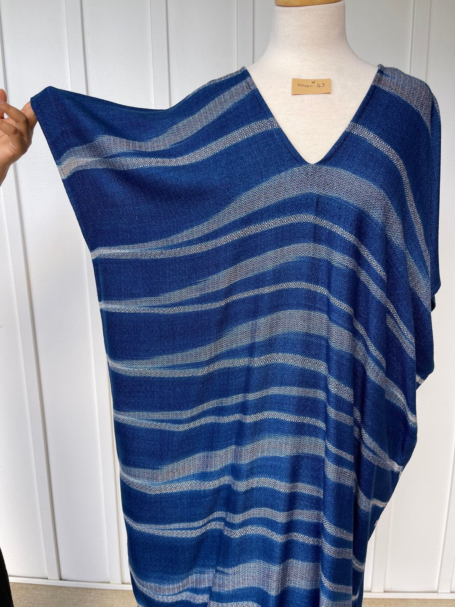 MALA handworks  Ikat Hand Woven Pattern Kaftan in Indigo Blue with White and Organic Dye