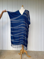 MALA handworks  Ikat Hand Woven Pattern Kaftan in Indigo Blue with White and Organic Dye