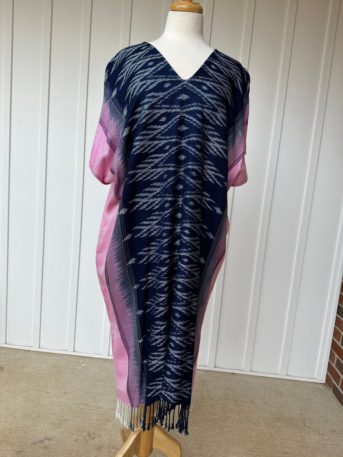 MALA handworks  Ikat Hand Woven Pattern Kaftan in Indigo Blue with White and Organic Dye