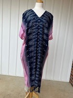 MALA handworks  Ikat Hand Woven Pattern Kaftan in Indigo Blue with White and Organic Dye