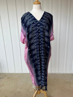 MALA handworks  Ikat Hand Woven Pattern Kaftan in Indigo Blue with White and Organic Dye
