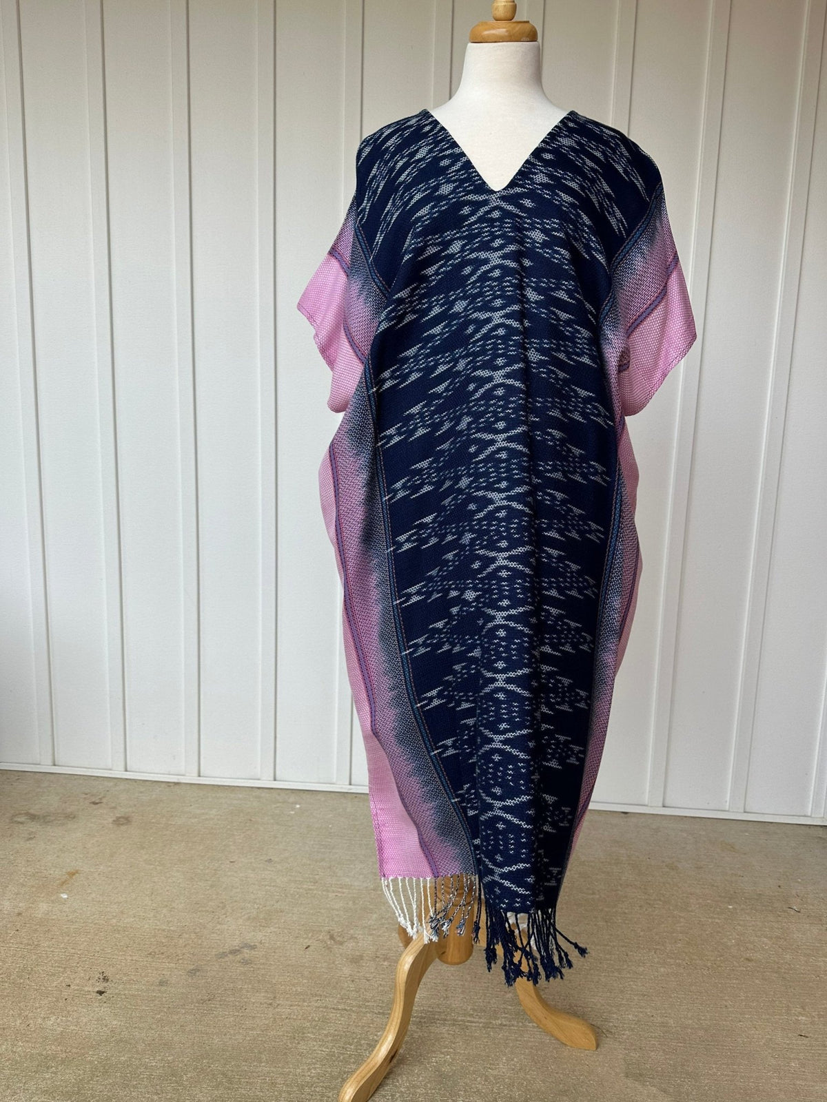 MALA handworks  Ikat Hand Woven Pattern Kaftan in Indigo Blue with White and Organic Dye