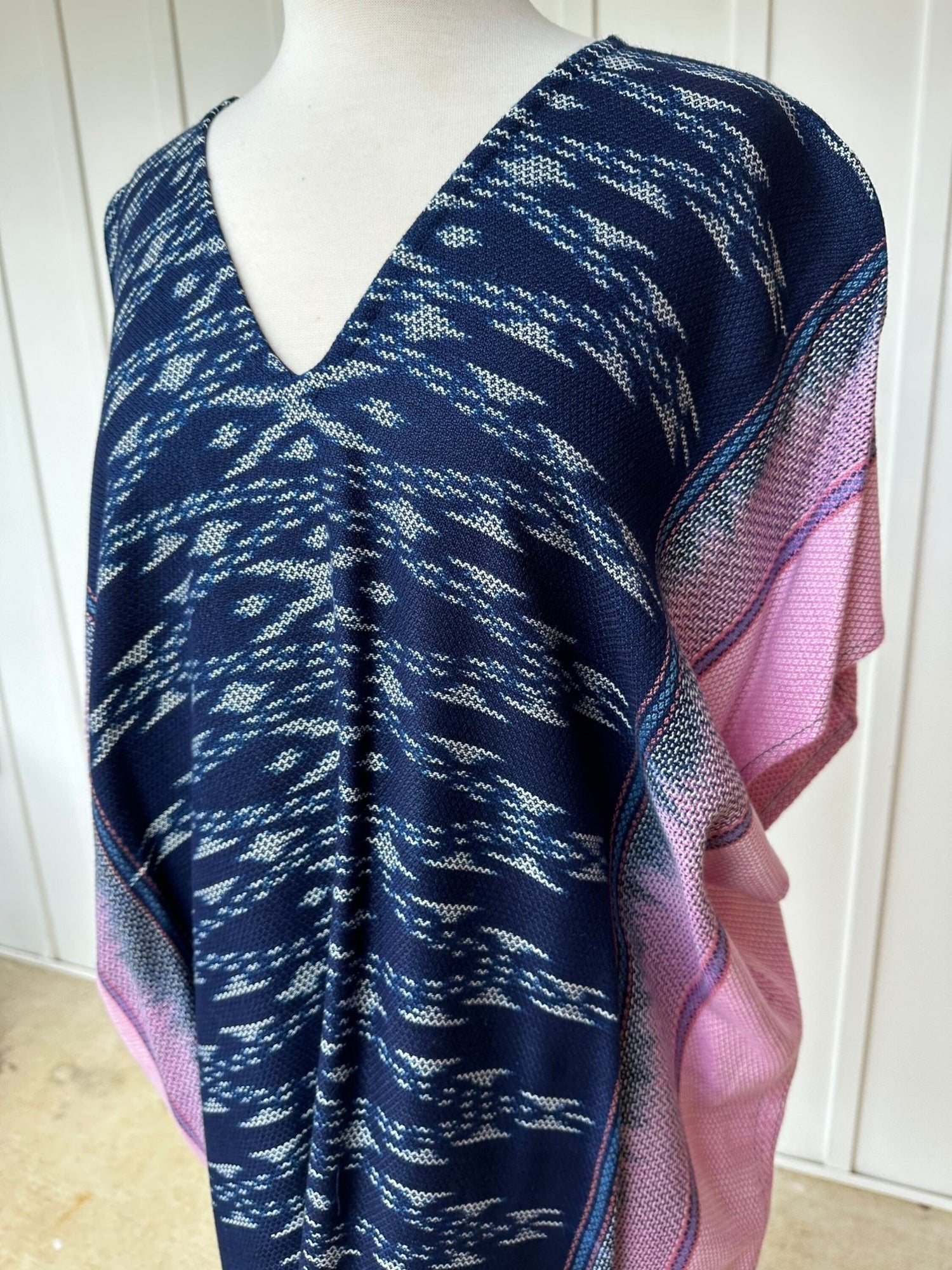 MALA handworks  Ikat Hand Woven Pattern Kaftan in Indigo Blue with White and Organic Dye