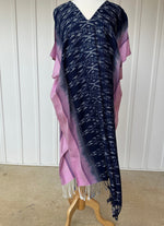MALA handworks  Ikat Hand Woven Pattern Kaftan in Indigo Blue with White and Organic Dye