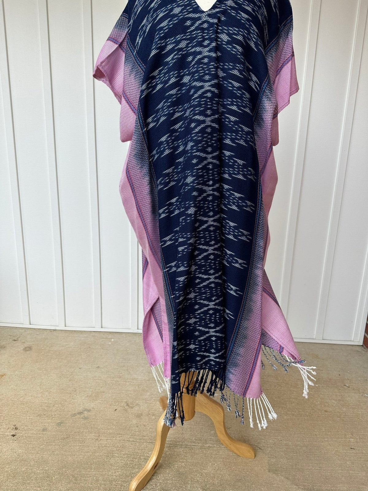 MALA handworks  Ikat Hand Woven Pattern Kaftan in Indigo Blue with White and Organic Dye