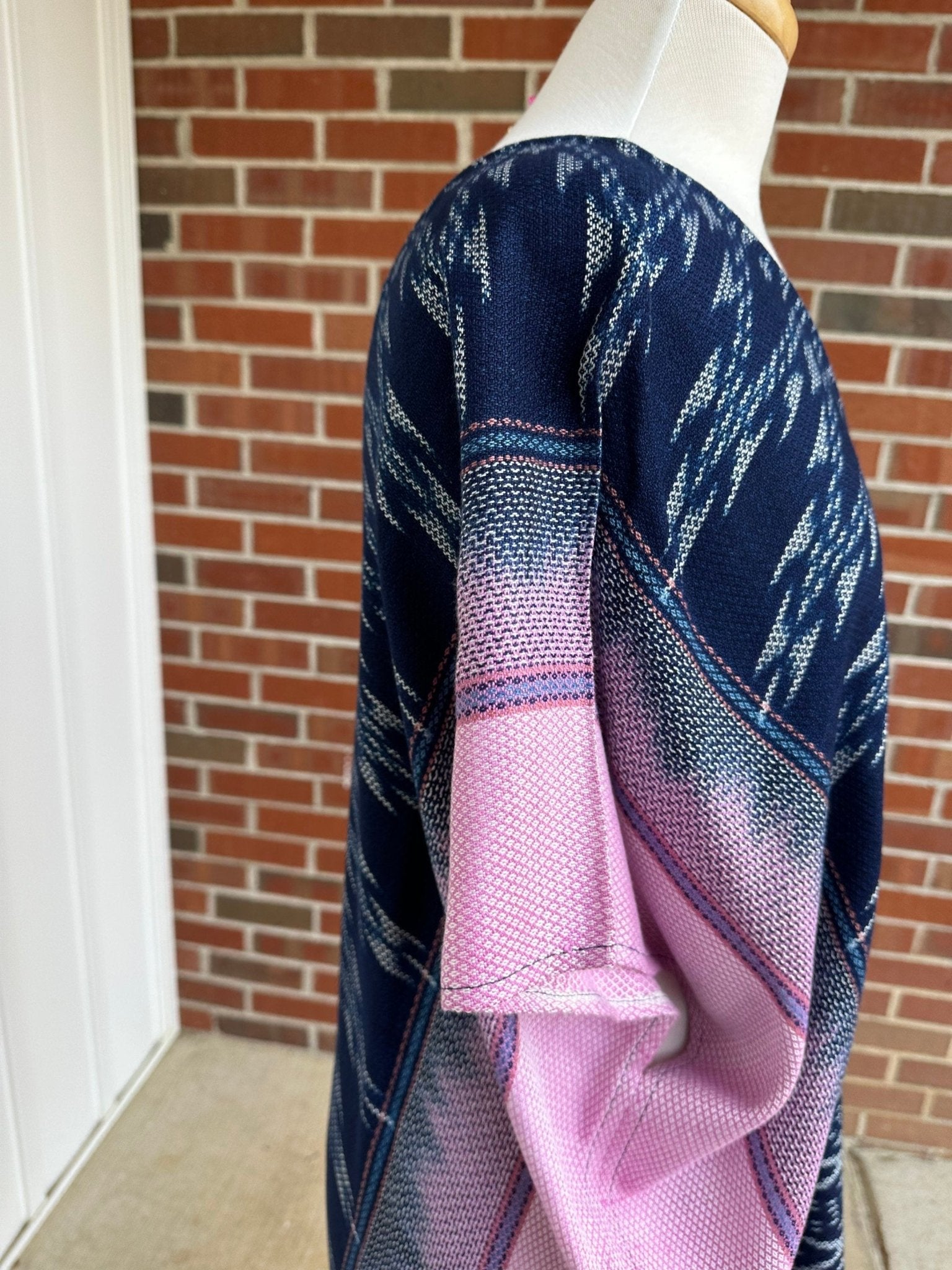 MALA handworks  Ikat Hand Woven Pattern Kaftan in Indigo Blue with White and Organic Dye