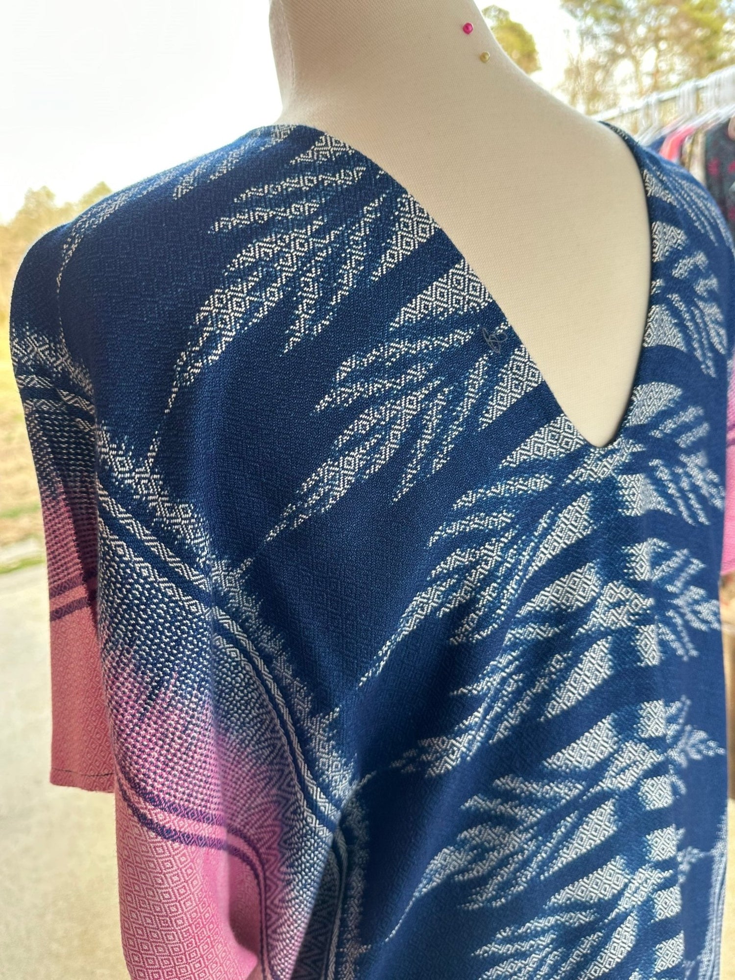 MALA handworks  Ikat Hand Woven Pattern Kaftan in Indigo Blue with White and Organic Dye