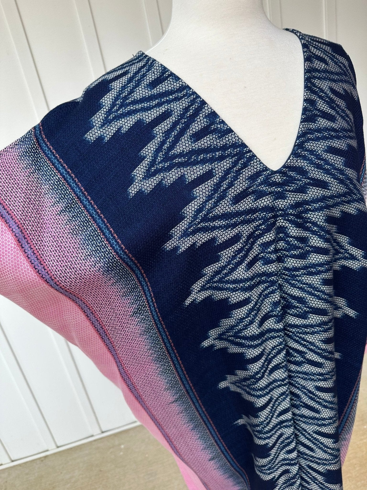 MALA handworks  Ikat Hand Woven Pattern Kaftan in Indigo Blue with White and Organic Dye