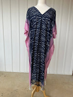 MALA handworks  Ikat Hand Woven Pattern Kaftan in Indigo Blue with White and Organic Dye