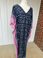 MALA handworks  Ikat Hand Woven Pattern Kaftan in Indigo Blue with White and Organic Dye
