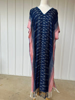 MALA handworks  Ikat Hand Woven Pattern Kaftan in Indigo Blue with White and Organic Dye