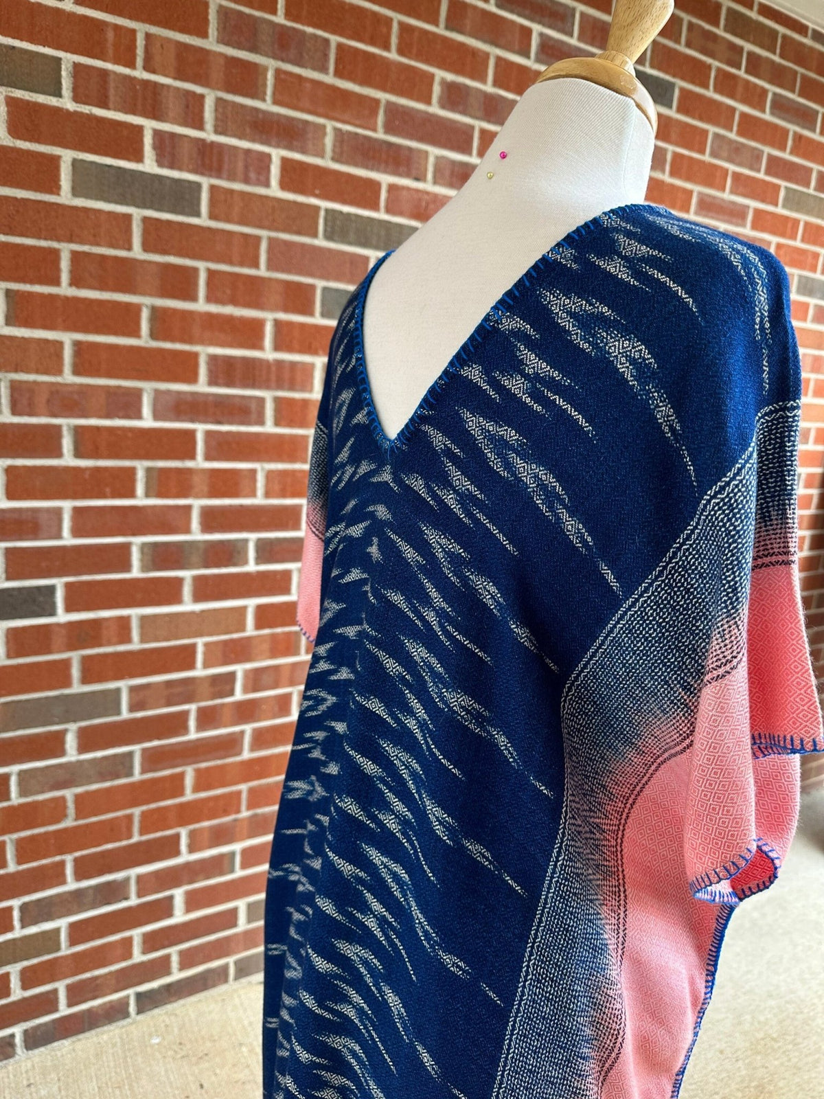 MALA handworks  Ikat Hand Woven Pattern Kaftan in Indigo Blue with White and Organic Dye