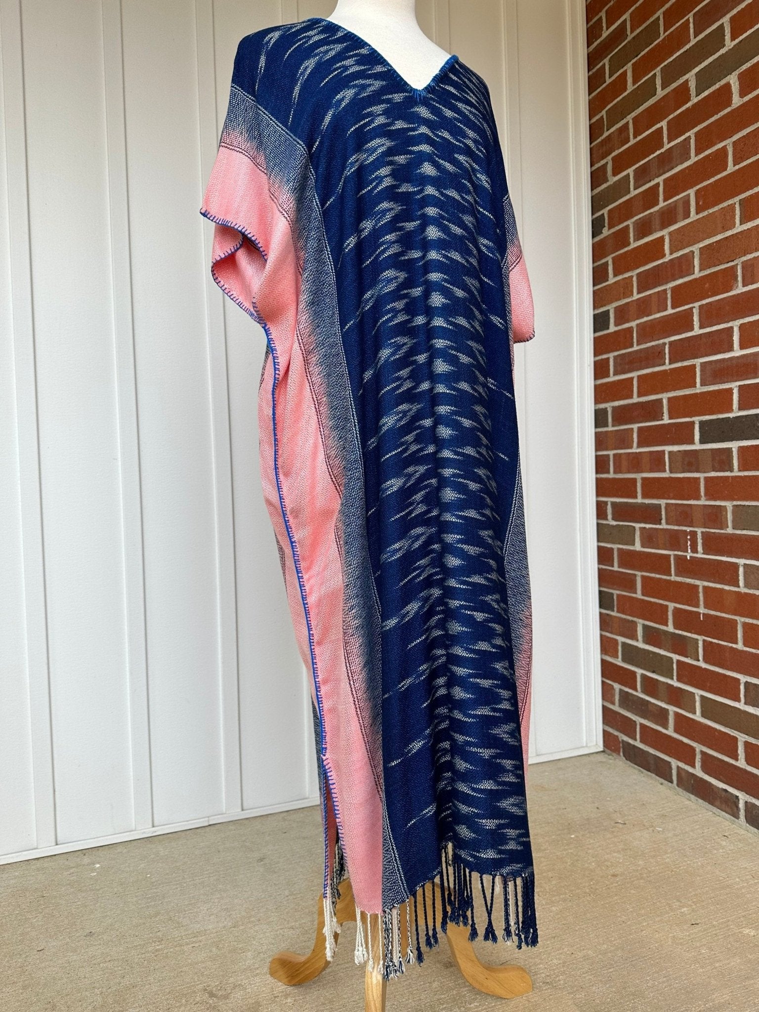 MALA handworks  Ikat Hand Woven Pattern Kaftan in Indigo Blue with White and Organic Dye