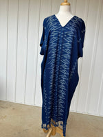 MALA handworks  Ikat Hand Woven Pattern Kaftan in Indigo Blue with White and Organic Dye