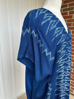 MALA handworks  Ikat Hand Woven Pattern Kaftan in Indigo Blue with White and Organic Dye