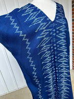 MALA handworks  Ikat Hand Woven Pattern Kaftan in Indigo Blue with White and Organic Dye