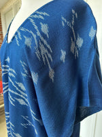 MALA handworks  Ikat Hand Woven Pattern Kaftan in Indigo Blue with White and Organic Dye