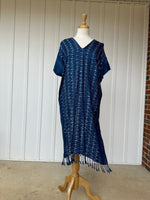 MALA handworks  Ikat Hand Woven Pattern Kaftan in Indigo Blue with White and Organic Dye