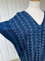 MALA handworks  Ikat Hand Woven Pattern Kaftan in Indigo Blue with White and Organic Dye