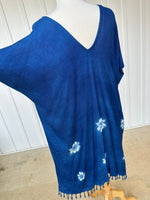 MALA handworks  Ikat Hand Woven Pattern Kaftan in Indigo Blue with White and Organic Dye