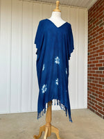 MALA handworks  Ikat Hand Woven Pattern Kaftan in Indigo Blue with White and Organic Dye