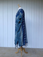 MALA handworks  Ikat Hand Woven Pattern Kaftan in Indigo Blue with White and Organic Dye