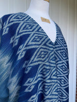 MALA handworks  Ikat Hand Woven Pattern Kaftan in Indigo Blue with White and Organic Dye