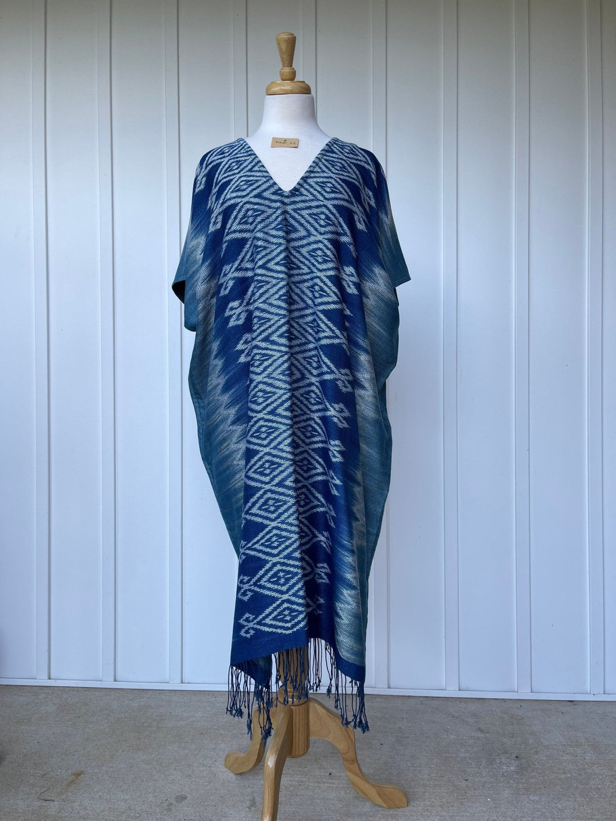 MALA handworks  Ikat Hand Woven Pattern Kaftan in Indigo Blue with White and Organic Dye