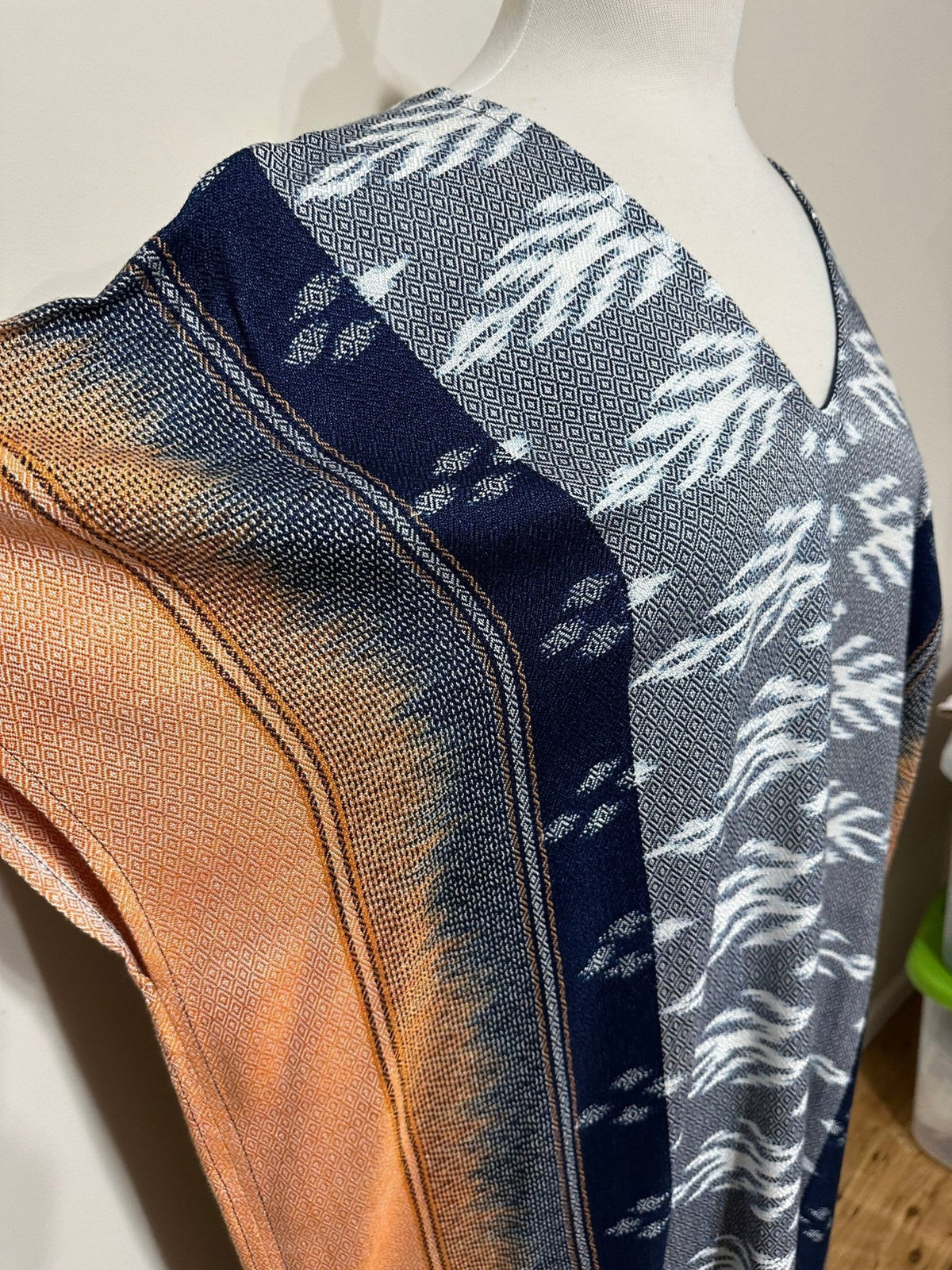 MALA handworks  Ikat Hand Woven Pattern Kaftan in Indigo Blue with White and Organic Dye