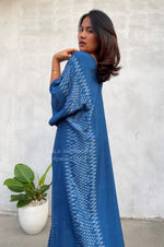 MALA handworks  Ikat Hand Woven Pattern Kaftan in Indigo Blue with White and Organic Dye